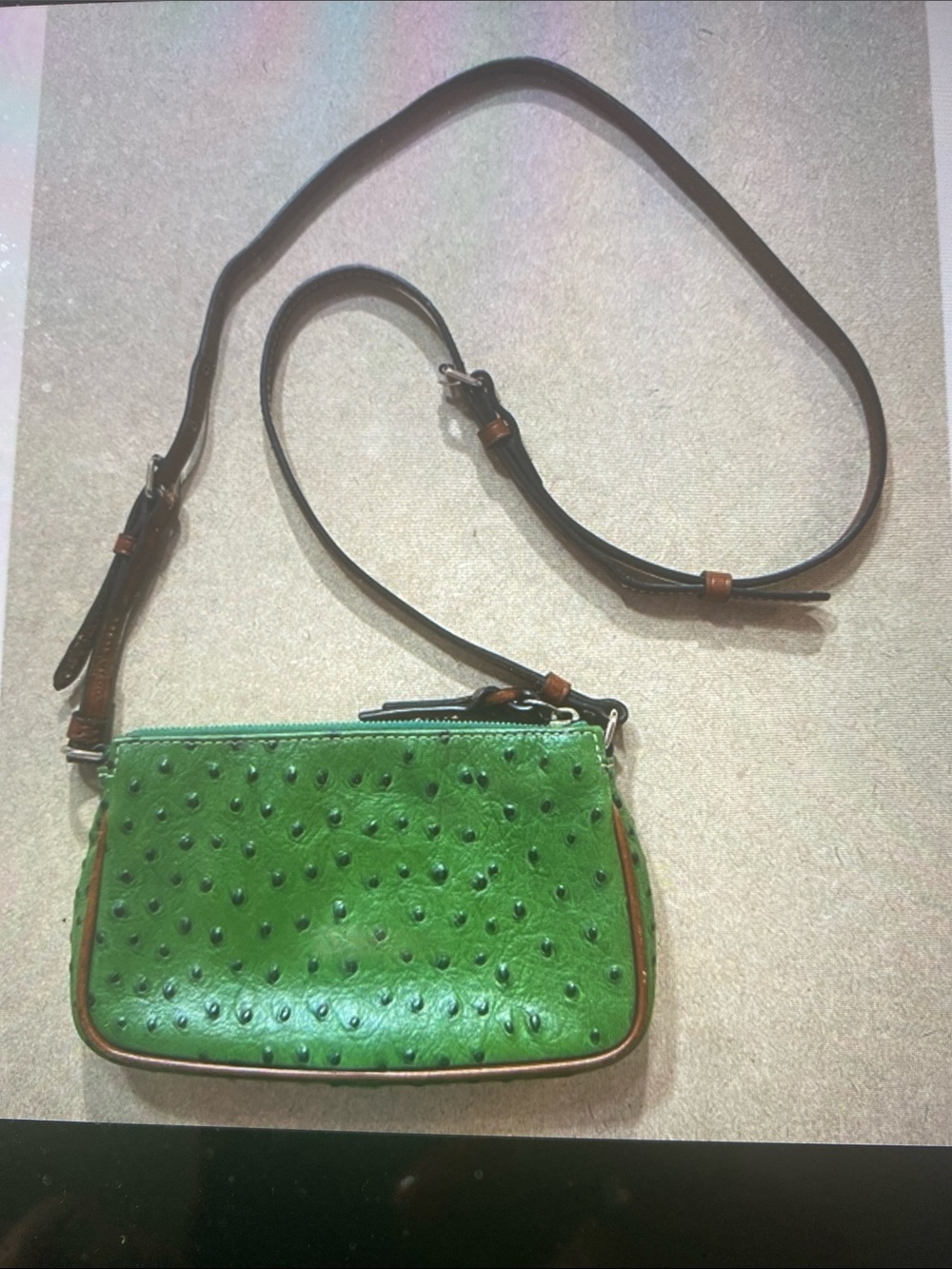 Dooney & Bourke Green Ostrich-Embossed Crossbody Bag- EUC - Picture 3 of 15